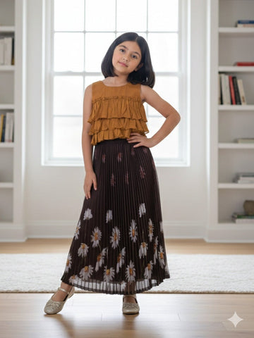 Organza floral crop top with skirt