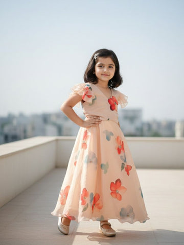 Organza cream color designer crop top lehenga for girls | Made for little twirls