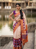 Dola silk fancy saree for women | cream | zari border | party wear