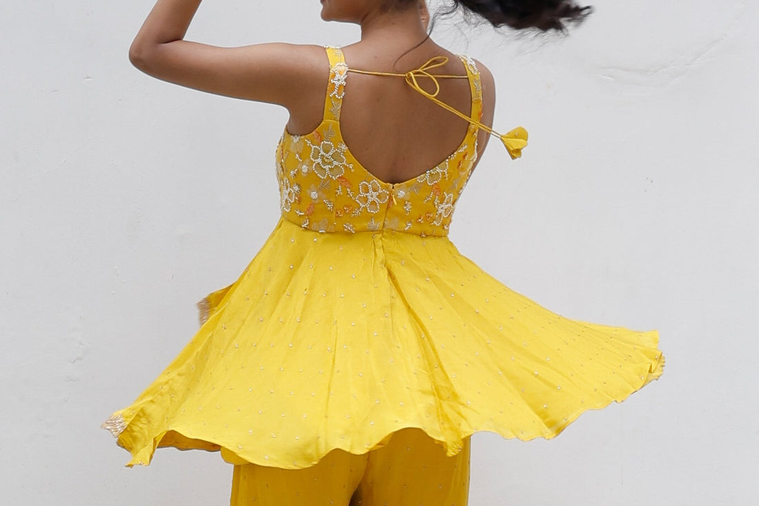 Yellow Peplum top with plazzo pant