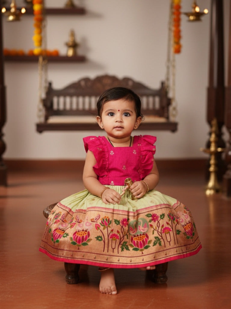 Banaras cream color croptop lehenga for kids | Made for little twirls
