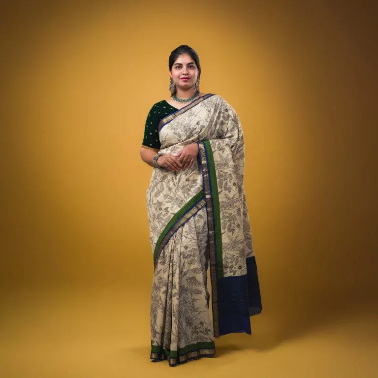 Maheshwari Silk Saree for Women | White | Party Wear | Digital Print