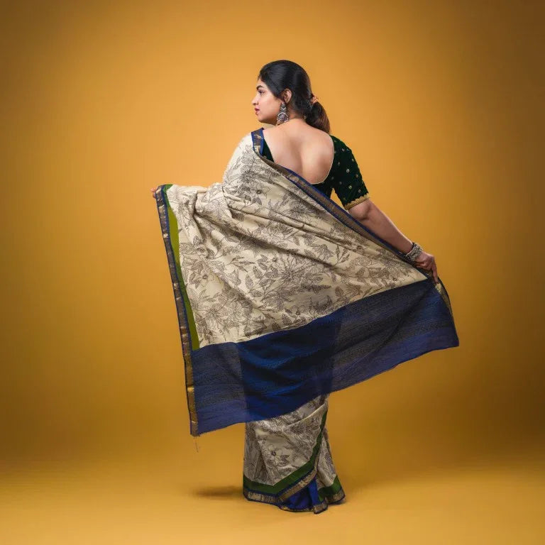 Maheshwari Silk Saree for Women | White | Party Wear | Digital Print