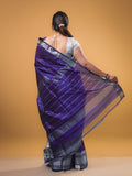 Mangalagiri fancy saree royal blue color allover plain & zari kanchi border with stripes pallu and self blouse