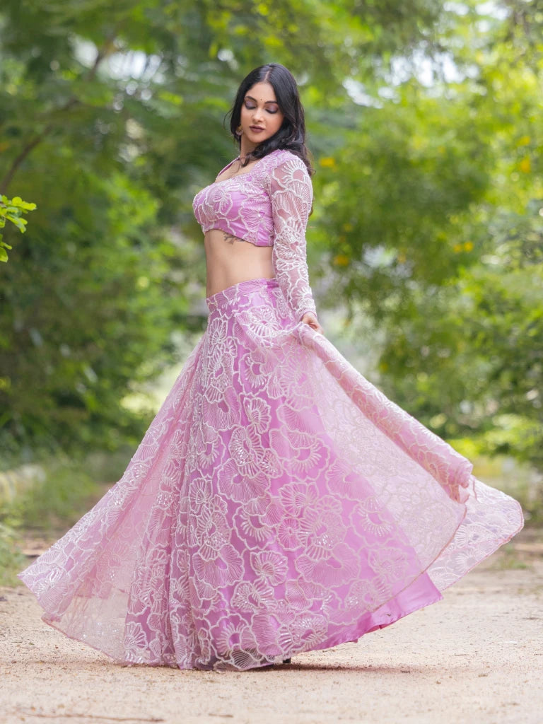 Pastel Lavender Net Lehenga