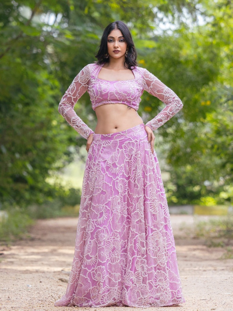 Pastel Lavender Net Lehenga