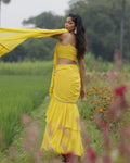 Yellow ruffle saree with handwork viscose organza top