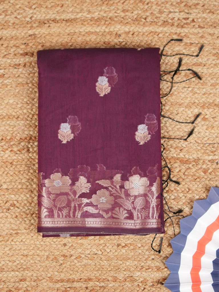 Chanderi fancy saree for women | Black | Zari border | Party wear