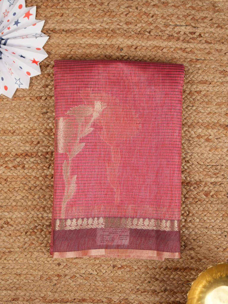 Chanderi tissue saree for women | Pink | Party wear | Zari border