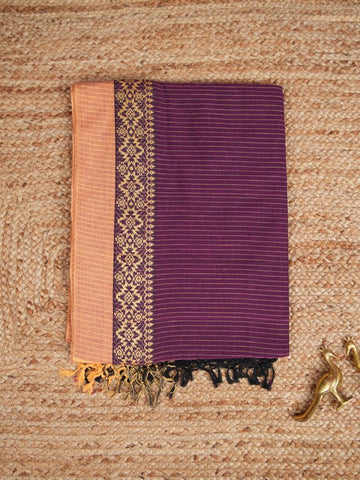 Khadi cotton saree for women | Purple | Weaving border | Running blouse