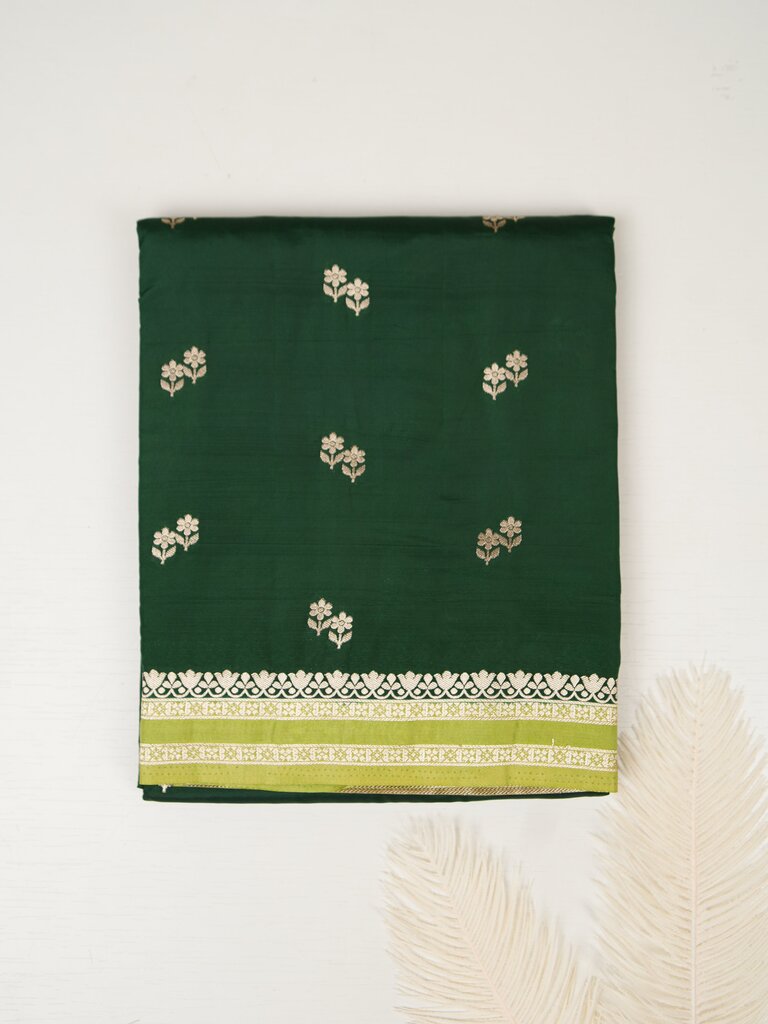 Banaras fancy saree for women | bottle green | zari border | party wear