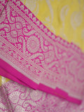 Banaras pattu saree light yellow color allover zari weaves & zari border with rich pallu and attached plain blouse