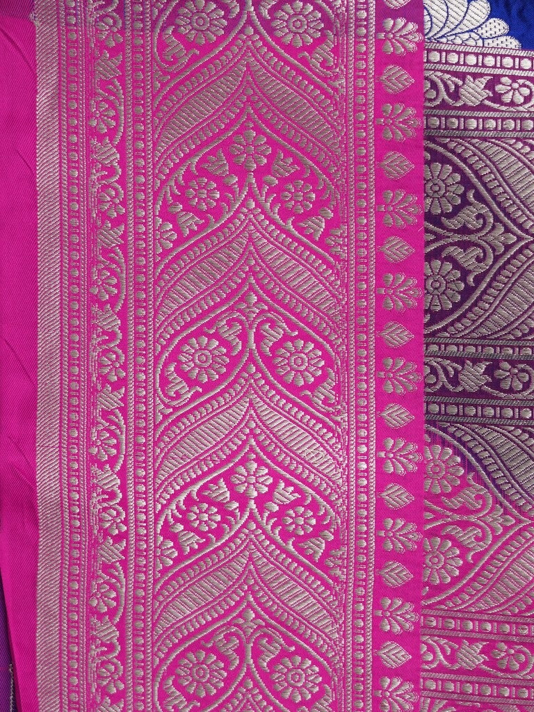 Banaras pattu saree royal blue color allover zari weaves & zari border with rich pallu and attached plain blouse