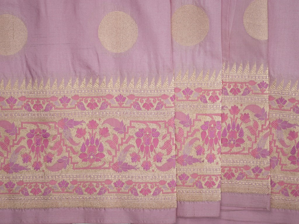 Banaras pattu saree pastel purple color allover zari weaves & zari border with rich pallu and attached plain blouse