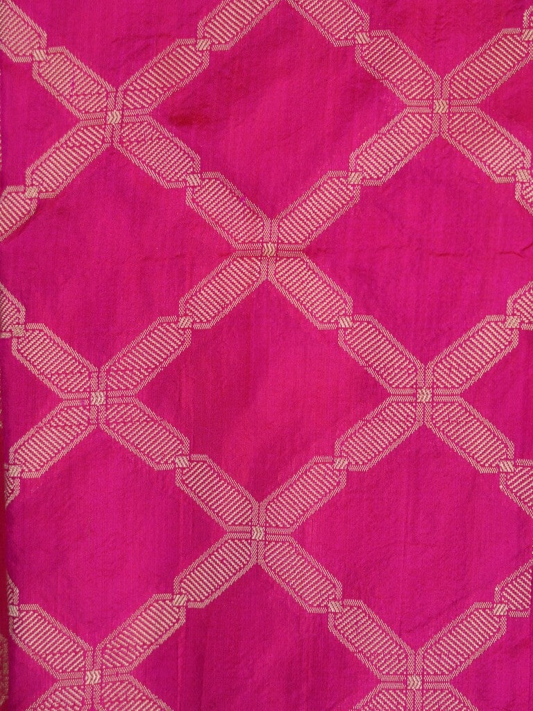 Banaras pattu saree rani pink color allover zari weaves & zari border with rich pallu and attached plain blouse