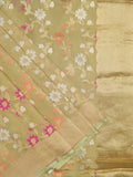 Banaras tissue pattu saree dark beige color allover zari weaves & zari border with rich pallu and attached plain blouse