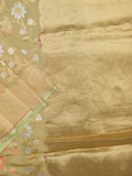 Banaras tissue pattu saree dark beige color allover zari weaves & zari border with rich pallu and attached plain blouse
