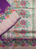 Banaras pattu saree violet color allover zari weaves & zari border with rich pallu and attached plain blouse