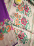 Banaras pattu saree violet color allover zari weaves & zari border with rich pallu and attached plain blouse