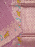 Banaras pattu saree light purple color allover zari weaves & zari border with rich pallu and attached plain blouse