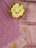 Banaras pattu saree light purple color allover zari weaves & zari border with rich pallu and attached plain blouse