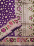 Banaras pattu saree violet color allover zari weaves & zari border with rich pallu and attached plain blouse