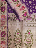 Banaras pattu saree violet color allover zari weaves & zari border with rich pallu and attached plain blouse