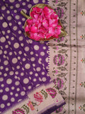 Banaras pattu saree violet color allover zari weaves & zari border with rich pallu and attached plain blouse