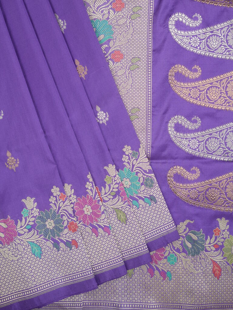Banaras pattu saree lavender color allover zari weaves & zari border with rich pallu and attached plain blouse