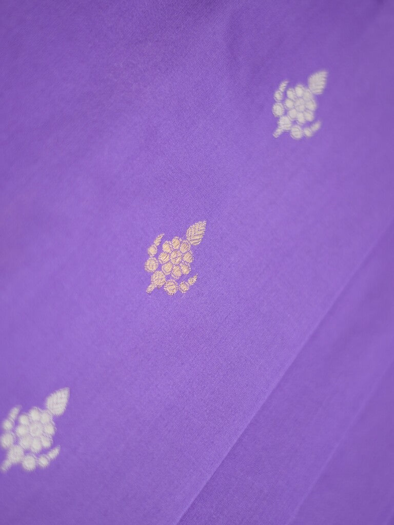 Banaras pattu saree lavender color allover zari weaves & zari border with rich pallu and attached plain blouse