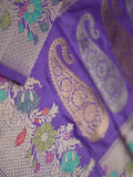 Banaras pattu saree lavender color allover zari weaves & zari border with rich pallu and attached plain blouse