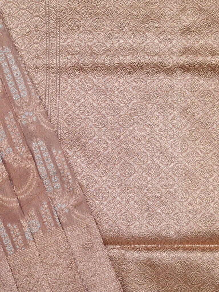 Banaras tissue pattu saree beige color allover zari weaves & zari border with rich pallu and attached plain blouse