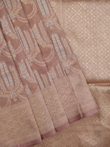 Banaras tissue pattu saree beige color allover zari weaves & zari border with rich pallu and attached plain blouse