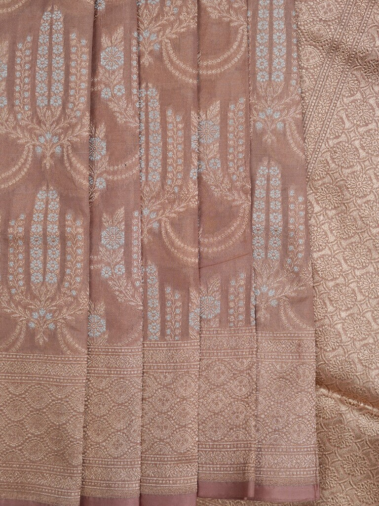 Banaras tissue pattu saree beige color allover zari weaves & zari border with rich pallu and attached plain blouse