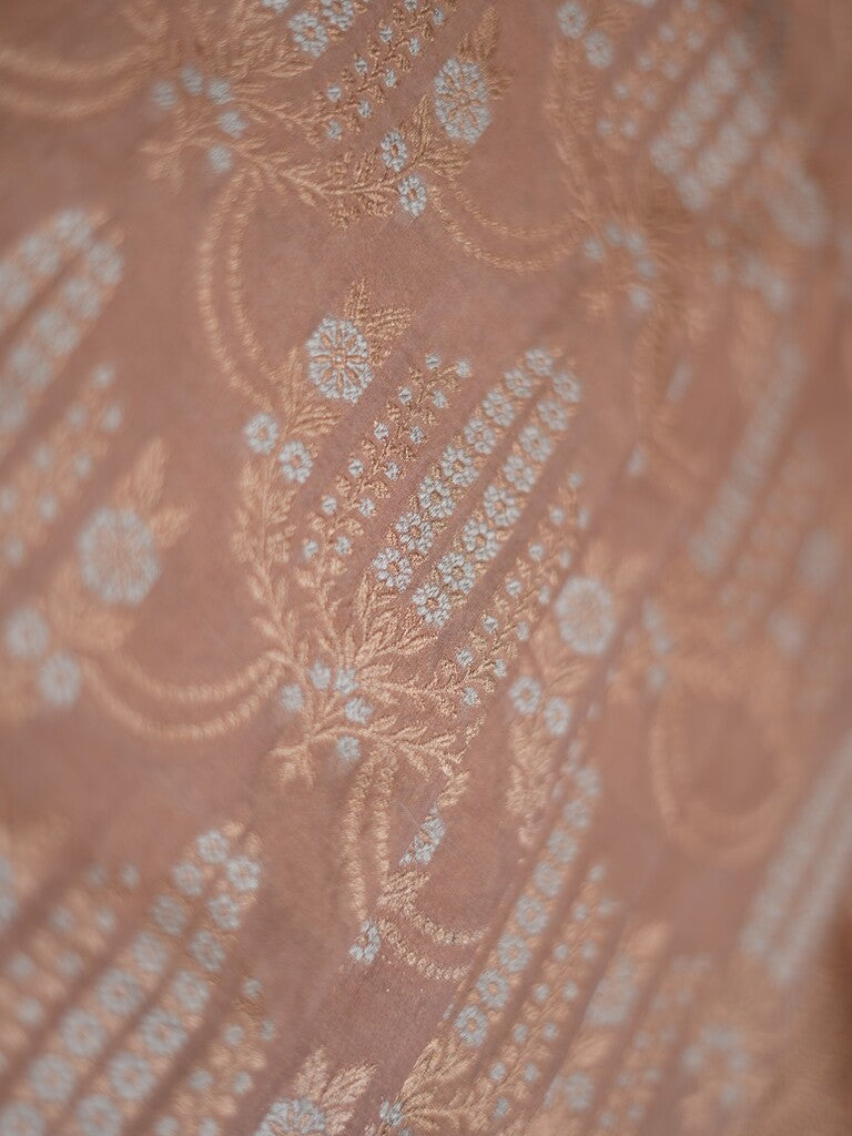 Banaras tissue pattu saree beige color allover zari weaves & zari border with rich pallu and attached plain blouse