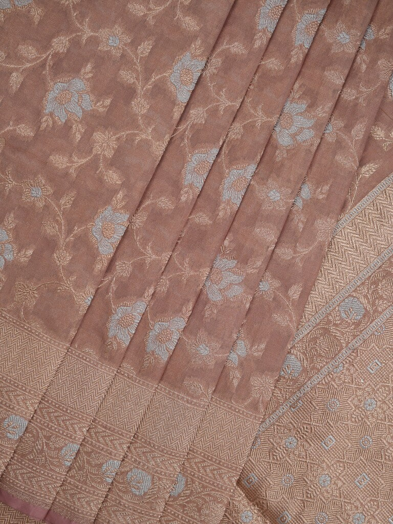 Banaras tissue pattu saree beige color allover zari weaves & zari border with rich pallu and attached plain blouse