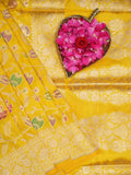 Banaras pattu saree golden yellow color allover zari weaves & zari border with rich pallu and attached plain blouse