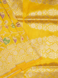 Banaras pattu saree golden yellow color allover zari weaves & zari border with rich pallu and attached plain blouse