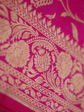 Banaras pattu saree rani pink color allover zari weaves & zari border with rich pallu and attached plain blouse