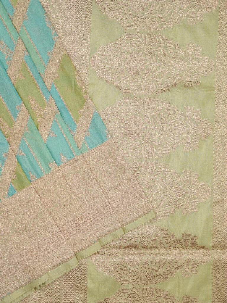 Banaras pattu saree pastel blue color allover zari weaves & zari border with rich pallu and attached plain blouse