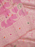 Banaras pattu saree onion pink color allover zari weaves & zari border with rich pallu and attached plain blouse