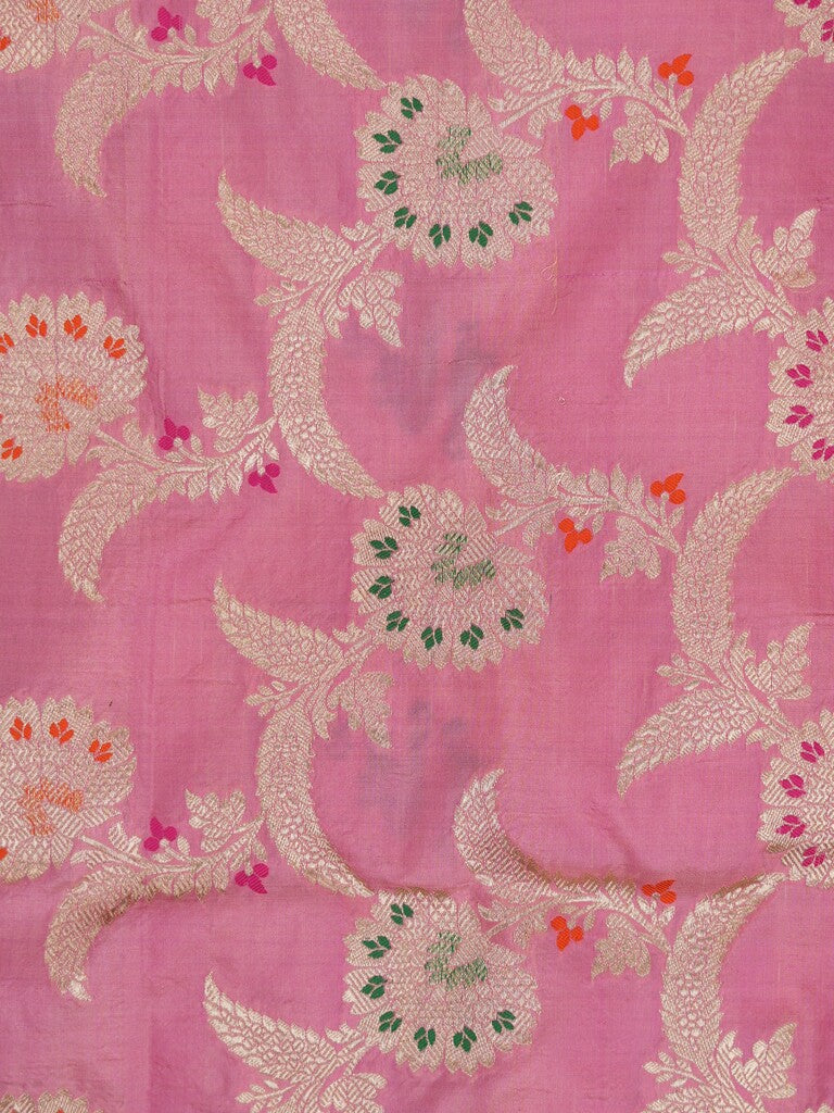 Banaras pattu saree onion pink color allover zari weaves & zari border with rich pallu and attached plain blouse