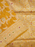 Banaras pattu saree golden yellow color allover zari weaves & zari border with rich pallu and attached plain blouse
