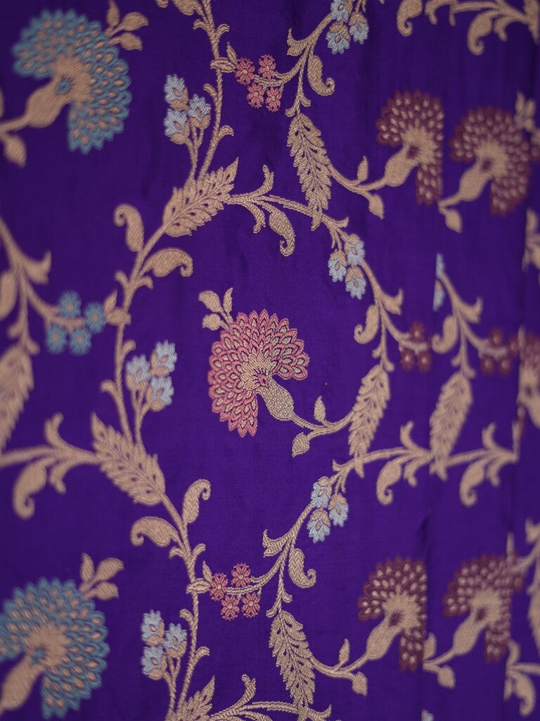 Banaras pattu saree royal blue color allover zari weaves & zari border with rich pallu and attached plain blouse
