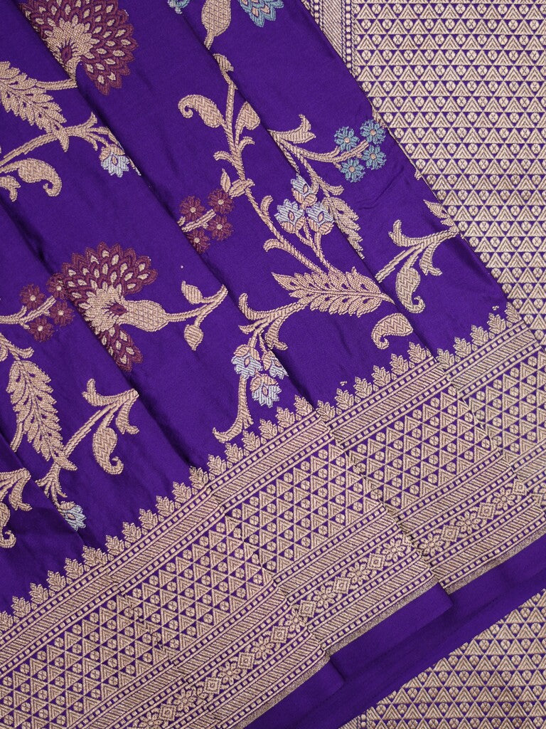 Banaras pattu saree royal blue color allover zari weaves & zari border with rich pallu and attached plain blouse