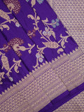 Banaras pattu saree royal blue color allover zari weaves & zari border with rich pallu and attached plain blouse