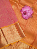 Kanchi pattu saree light pink color allover zari weaves & kanchi border with rich pallu and contrast blouse