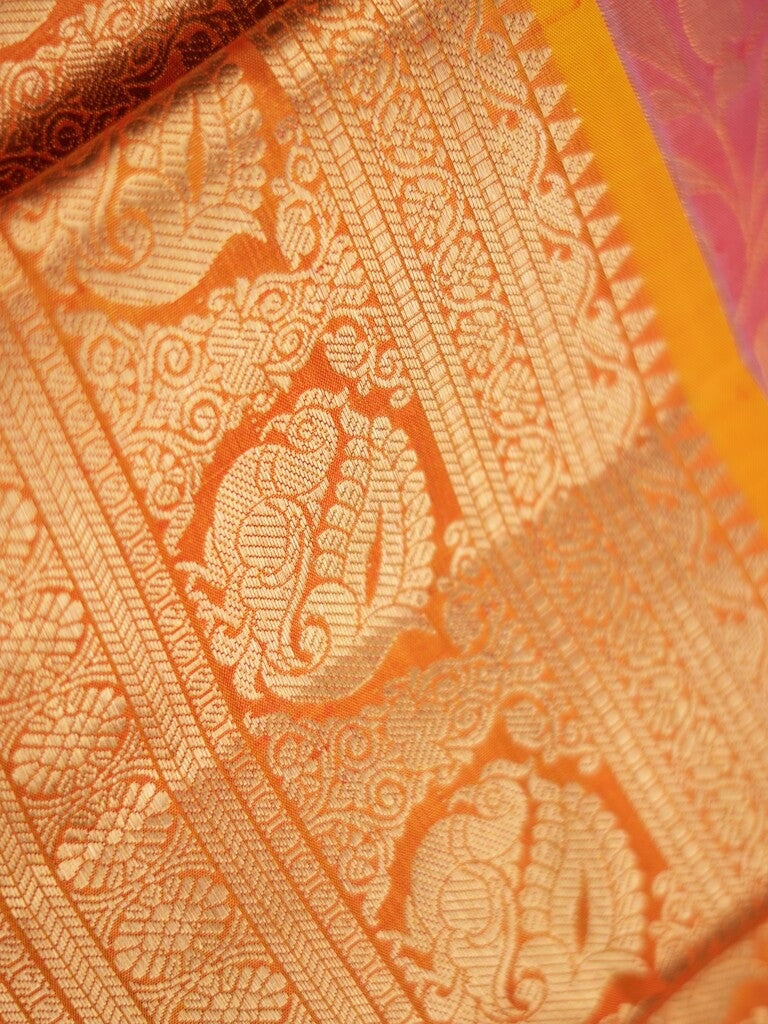 Kanchi pattu saree light pink color allover zari weaves & kanchi border with rich pallu and contrast blouse