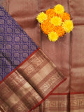Kanchi pattu saree navy blue color allover zari weaves & kanchi border with rich pallu and contrast blouse