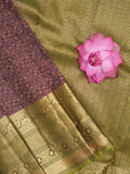 Kanchi pattu saree dark wine color allover zari weaves & kanchi border with rich pallu and contrast blouse